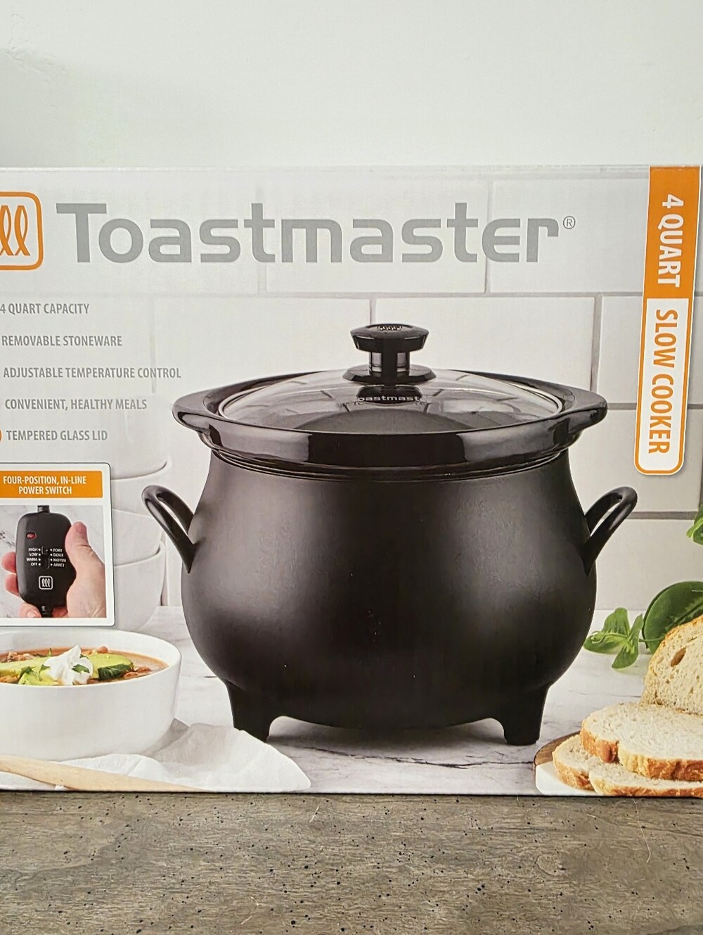 Toastmaster 4 QT Black Cauldron Slow Cooker Removable Crock Glass Lid Halloween